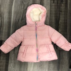 Pink puffer toddler coat with hood